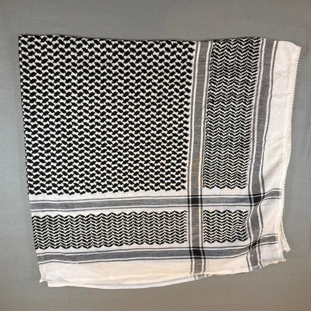 Unbranded Black White Keffiyeh Scarf Shemagh Desert Wrap Pom Pom 48x24.5 2247